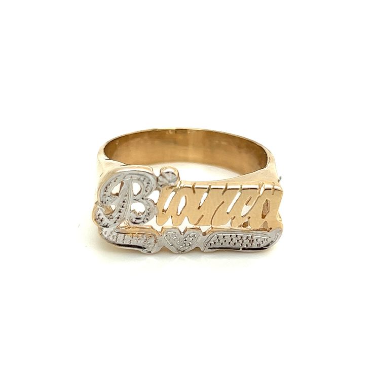 Third generation name jewelry experts feature this beautiful Name Ring. With its Unique white and yellow straight line design, this custom made solid gold name ring is a delightful way to celebrate just about any special occasions. Personalize this custom ring with the name of your choice. Treat yourself or make it a gift for loved ones, birthdays, anniversaries, or celebrations. Great for men women or children. Start a name jewelry collection with this ring or add to your current collection. * Gold Name Ring, Custom Name Engraved Yellow Gold Ring For Anniversary, Yellow Gold Engraved Ring With Names For Promise, White Engraved Ring With Name For Anniversary, 14k Yellow Gold Engraved Ring With Names, Custom Name Engraved Yellow Gold Promise Ring, Gold Engraved Ring With Names In 14k Gold, 14k Yellow Gold Rings With Names, Custom Name Engraved Yellow Gold Ring In 14k