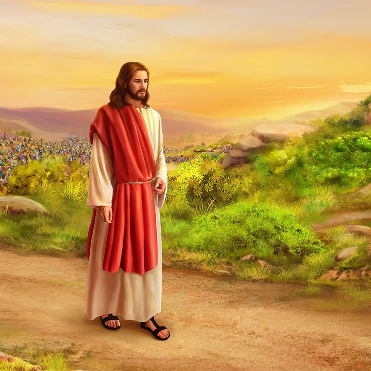 jesus standing on a dirt road with his hands in his pockets