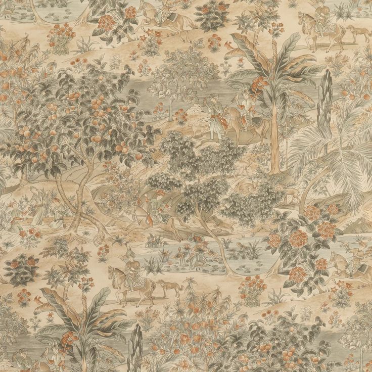 Ramayana - Woodsmoke | Kravet Indian Artwork, David Hicks, Toile Wallpaper, Gp&j Baker, Style Wallpaper, 4 Wallpaper, Small Lake, Botanical Wallpaper, Wallpaper Direct