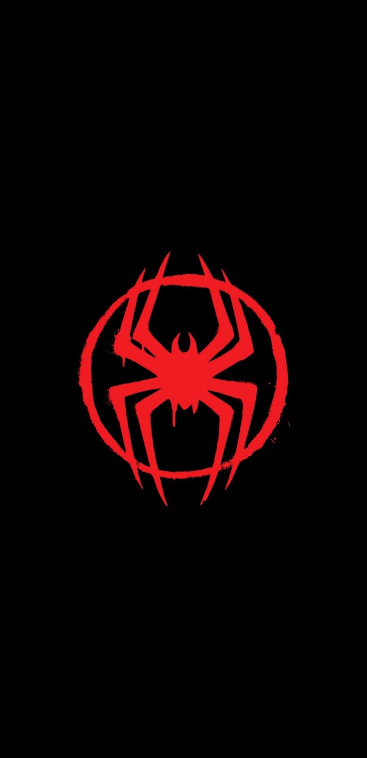 a red spider logo on a black background