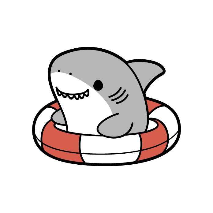 a cartoon shark sitting on top of a life preserver