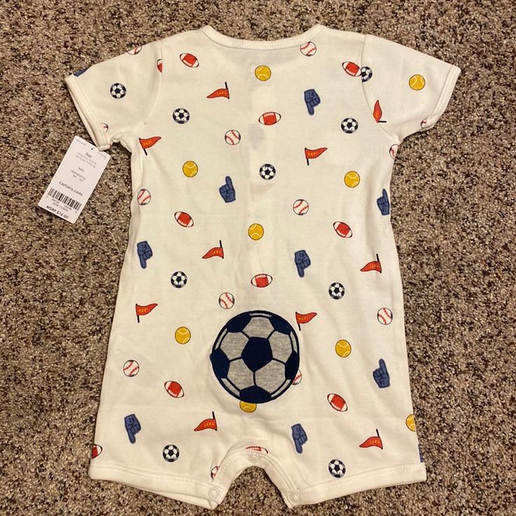 Nwt Brand: Carter’s Size: 9 Months Romper Style With Soccer Ball On Back Bottom- See Pictures Smoke Free Home ***Free Baby Gift With Either $20 Or $30 Dollars Spent On Baby Items!! 2 Separate Posts With Show The Free Items Available For $20 Or $30 Dollars Spent On Baby Items! Plus Bundle 2 Items Or More And Save 10%!*** Christmas Onesie, White Onesie, Striped Bodysuit, Game 3, One Piece Pajamas, Carters Baby, Long Sleeve Onesie, Free Baby Stuff, Newborn Outfits