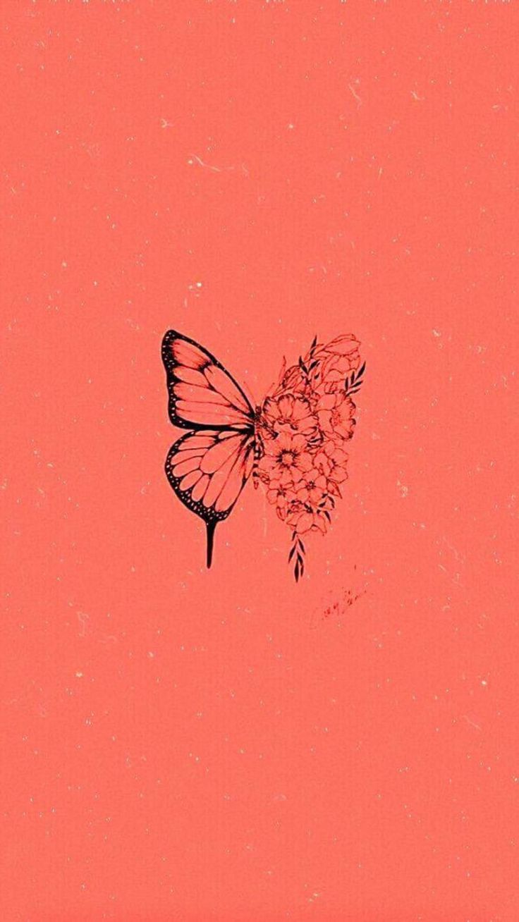 a butterfly flying over a pink flower on an orange background with the words, i love you