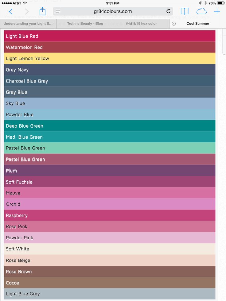 the color chart for different shades of blue, pink and green in an iphone screen shot