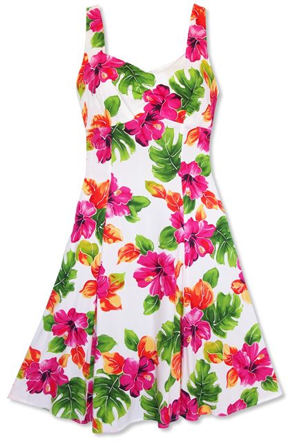 Summer's definitely in full bloom! hoopla white molokini hawaiian sundress Hawaiian Sundress, Aloha Dress, Aloha Print, Island Dress, Beautiful White Dresses, Hawaii Outfits, Tropical Dress, Hawaiian Outfit, Floral Dresses Long