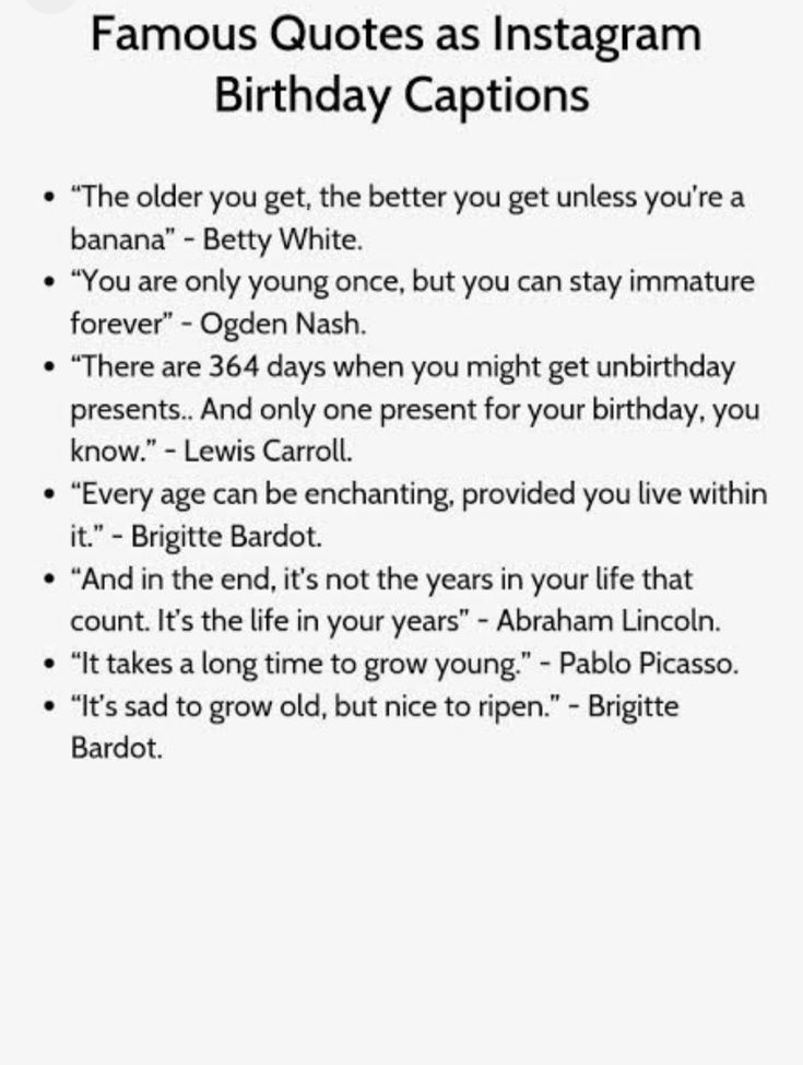 a birthday card with the words, famous quotes as instagramm birthday captions