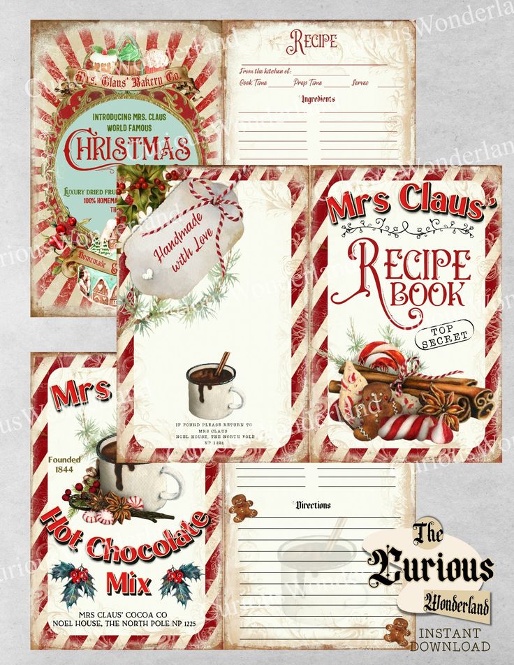 the christmas recipe book is open and ready to be used as a printable gift