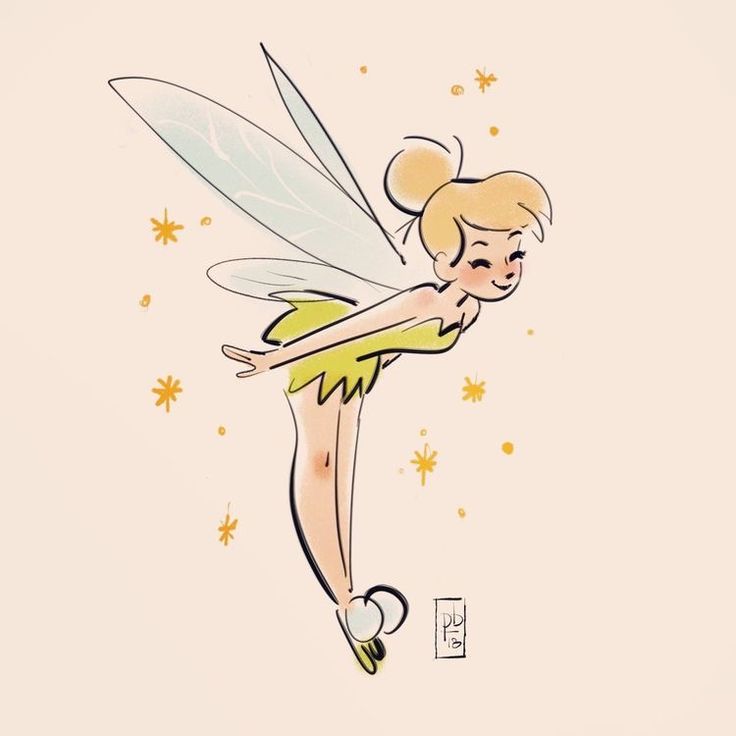 a drawing of a tinkerbell fairy flying through the air with her legs spread out