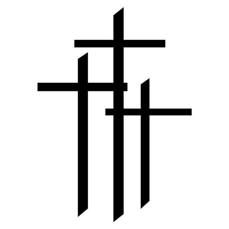 a black and white image of the cross with three intersecting lines on it's sides