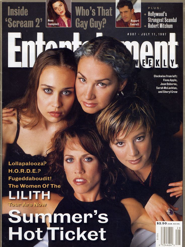 the cover of entertainment weekly magazine with three women in black shirts and one man in white shirt