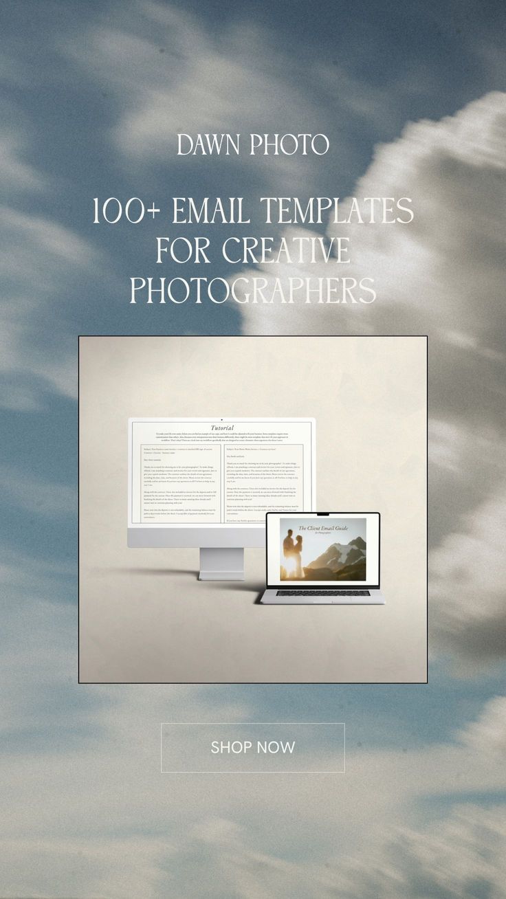 the front cover of dawn photo's 100 + email templates for creative photographers