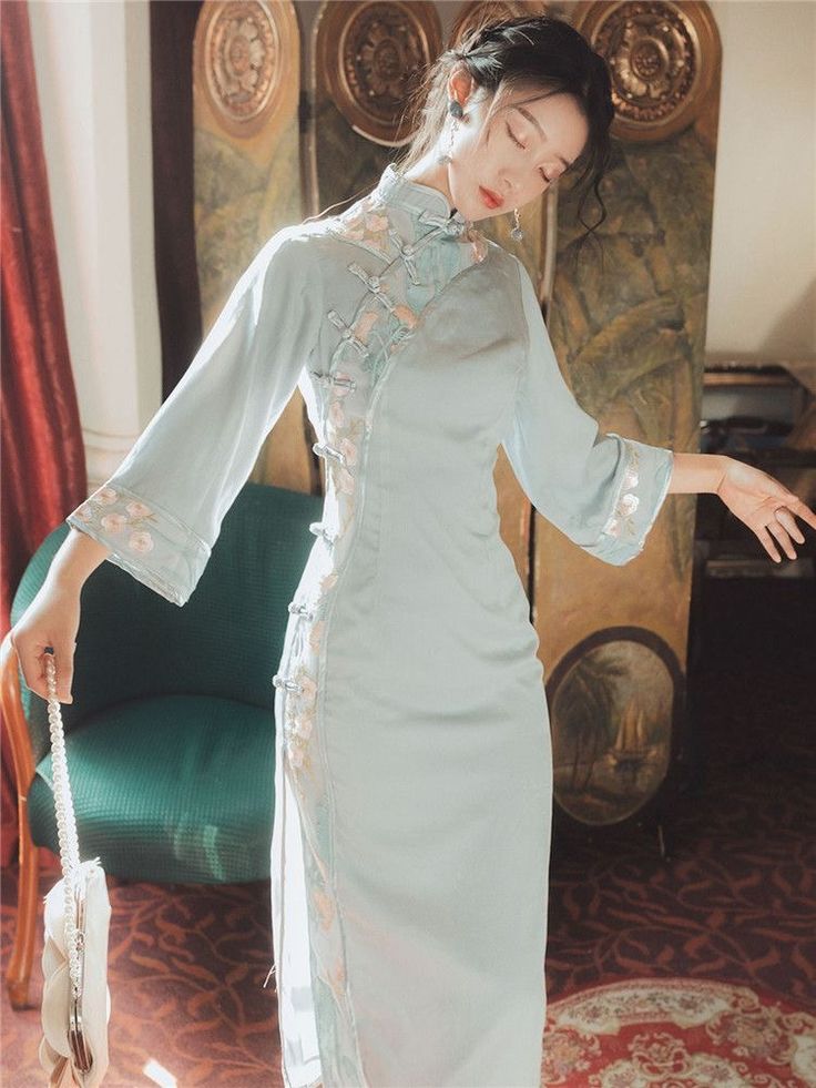 Asian Style Dress, Chinese Style Dress, Gaun Fashion, Traditional Chinese Dress, Mode Abaya, Qipao Dress, Modesty Fashion, Cheongsam Dress, Traditional Fashion