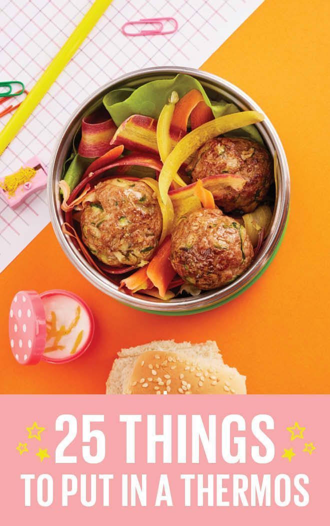 the cover of 25 things to put in a thermos lunch box for kids