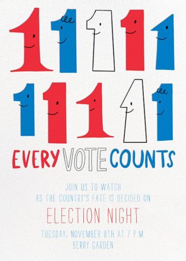 Customize 'Every Vote Counts' Election Invitation online and send via email, text message, or a shareable link. Instantly track deliveries and opens, and message recipients. Alumni Events, University Events, Anniversary Congratulations, Anniversary Art, Winter Parties, Work Anniversary, Photo Greeting Cards, Viewing Party, School Events