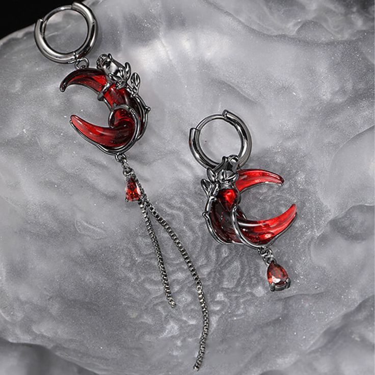 Evoke an air of timeless beauty and sophistication with our Red Rose Crescent Moon Earrings.... Moon Accessories, Preppy Accessories, Gothic Bracelet, Goth Earrings, Crescent Earrings, Gothic Earrings, Crescent Moon Earrings, Body Jewelry Piercing, Magical Jewelry