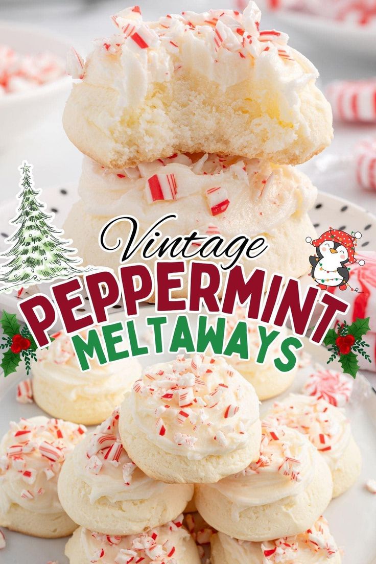 vintage peppermint melanays cookies are stacked on top of each other