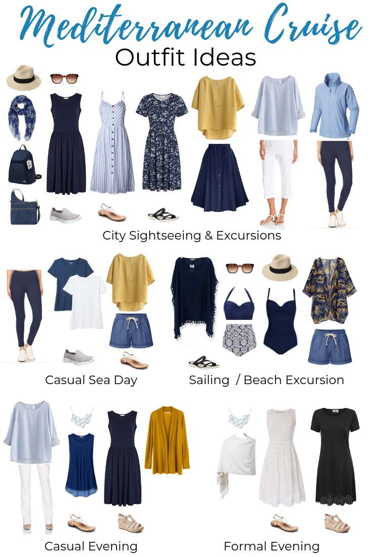 an image of different types of clothes and clothing for the mediterranean cruise, with text overlay