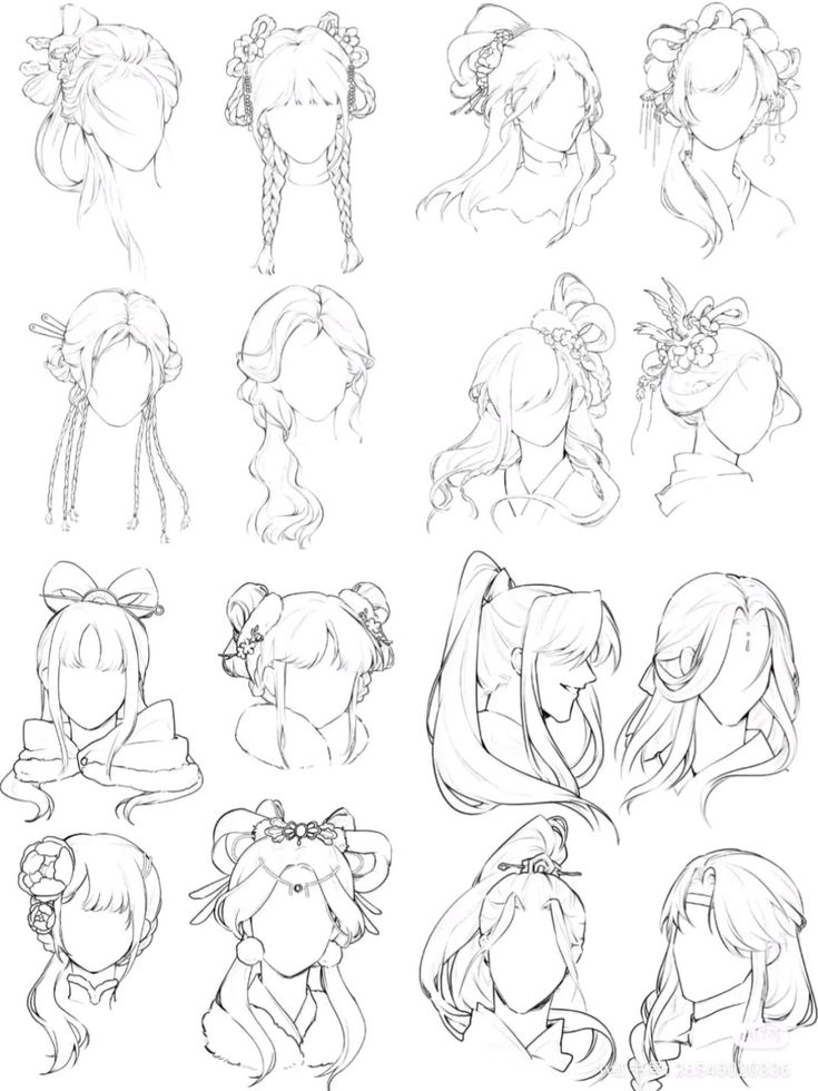 some sketches of different hairs and hair styles for the character's headbands