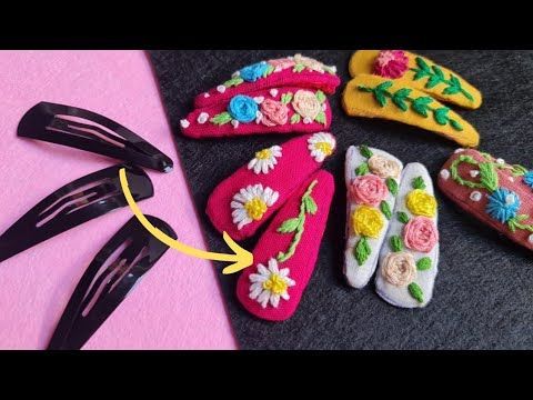 Hair Pin Diy Crafts, Cross Stitch Hair Clip, Embroider Hair Clip, How To Make Embroidery Hair Clips, Embroidery Hair Clips Diy, Hair Slides Diy, Handmade Clips Diy Hair, Embroidered Hair Clips Tutorial, Making Hair Clips