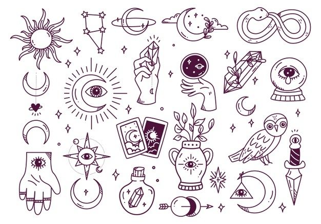 an assortment of hand drawn symbols