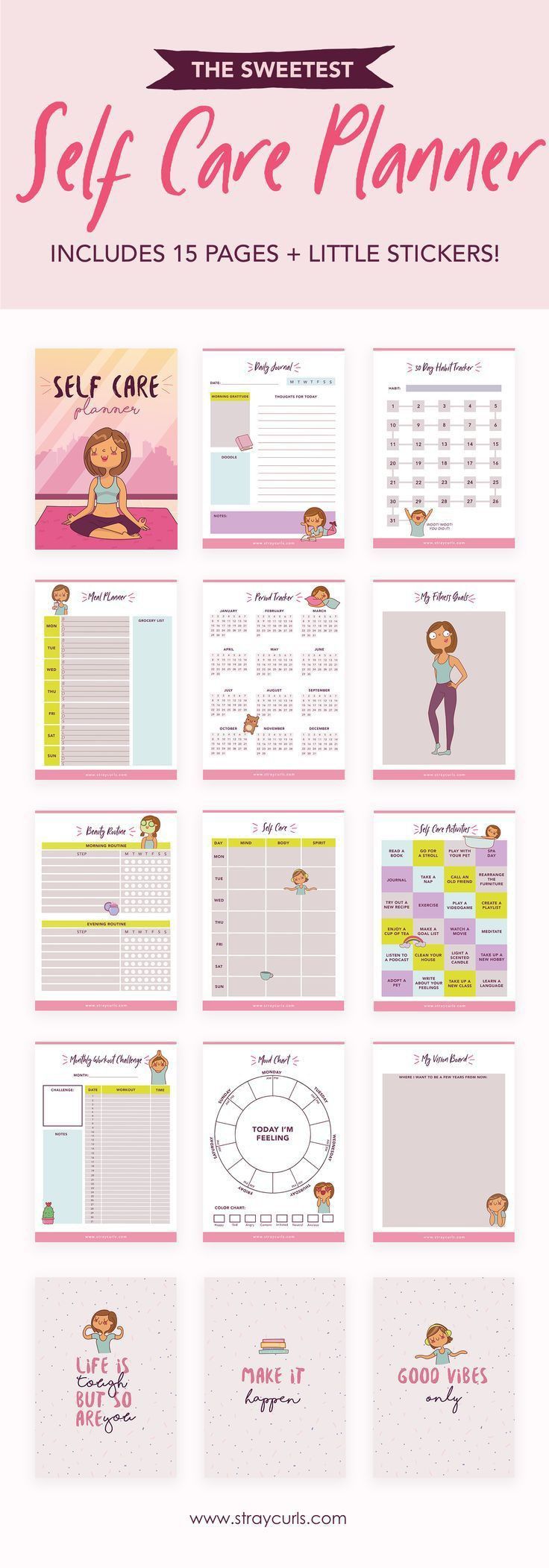 the sweetest self care planner includes 15 pages and little stickers for kids to use