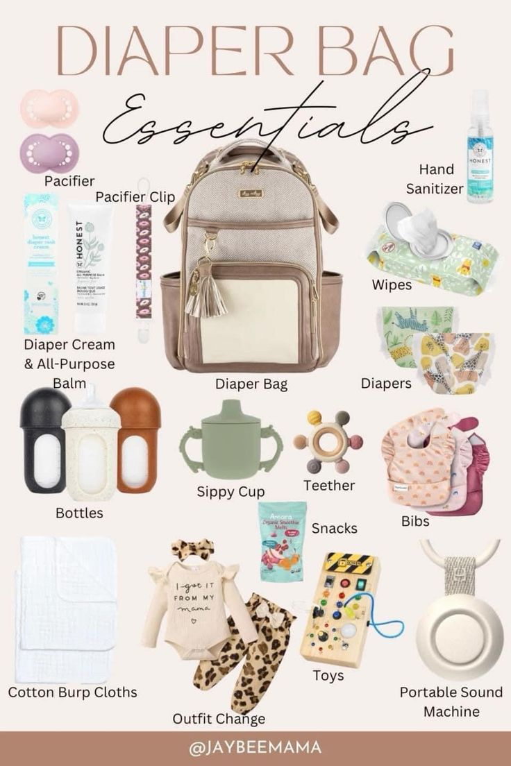 the diaper bag essentials list is shown