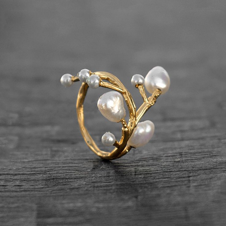 Pearl Gemstone Handmade Jewelry Copper Gift For Bestie Cocktail Ring Size All Raw Pearl Ring, Ring Designs Handmade, Marquise And Pearl Engagement Ring, Unique Pearl Rings, Engagement Ring Pearl, Pearl Ring Design, Antique Gemstone Rings, Sea Ring, Women Tree