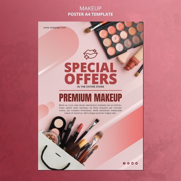 an advertisement for makeup products on a pink background