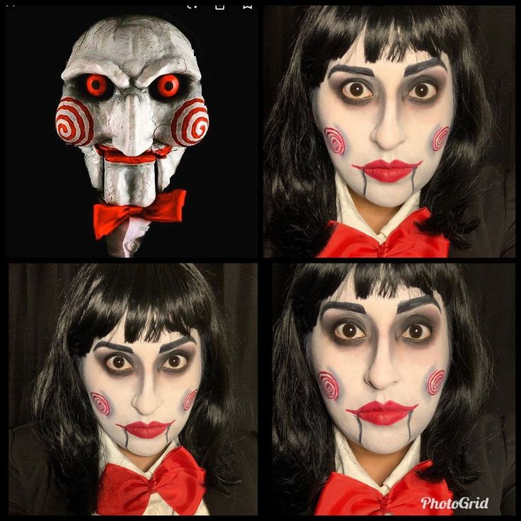 four different pictures of a woman with clown makeup