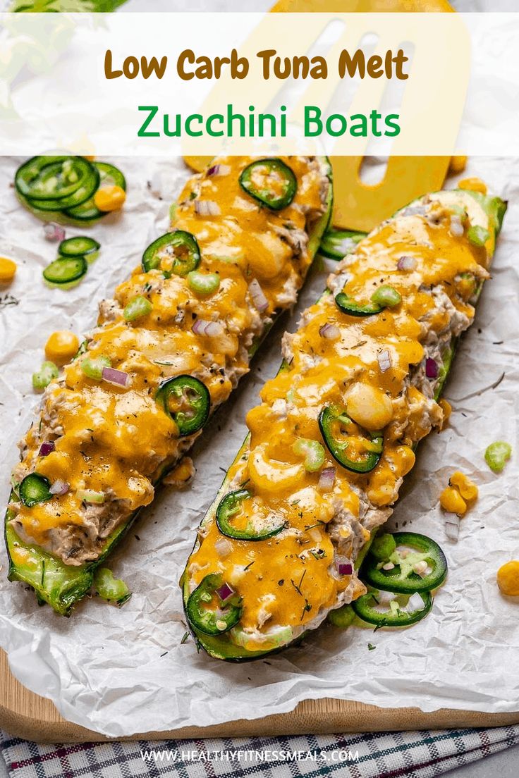 low carb tuna melt zucchini boats with jalapenos on the side