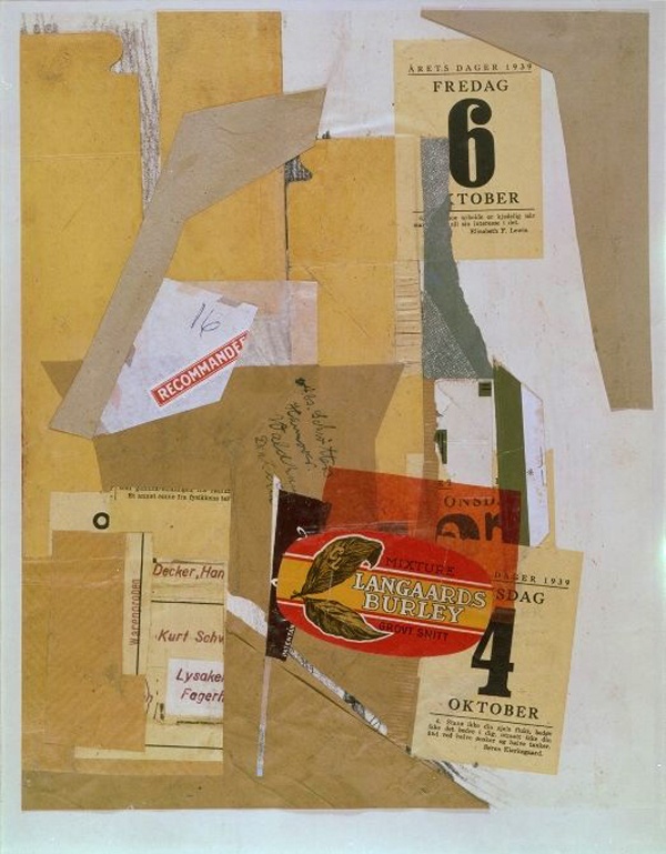 a collage of newspaper, paper and other items