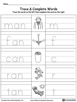 trace and complete words worksheet