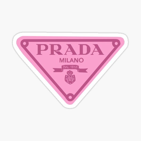 a pink sticker with the word prada in it's center and an image of