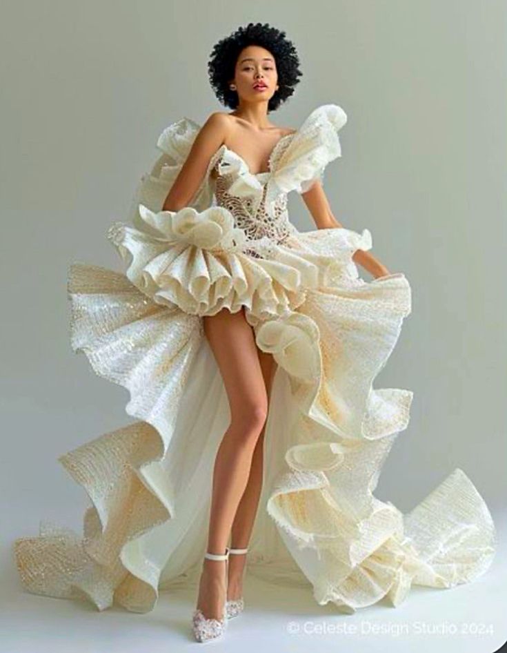 Awangarda Fashion, Oyster Dress, Extravagant Outfits, Gowns Dresses Elegant, Couture Wedding Gowns, Princess Ball Gowns, Ruffles Fashion, Miss Dress, Whimsical Fashion