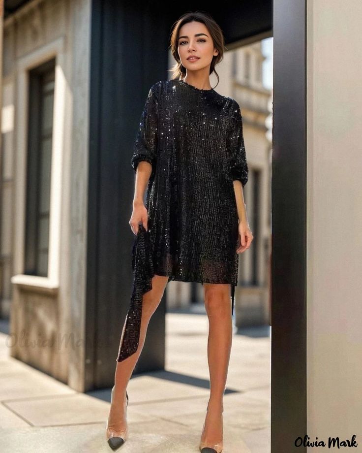 Olivia Mark - Glistening Sequin Cocktail Dress for Formal Gatherings Sequin Dress Party, Elegante Y Chic, Elegant Mini Dress, Belle Silhouette, 파티 드레스, Gold Sequin Dress, Casual Chique, Eve Dresses, New Years Eve Dresses