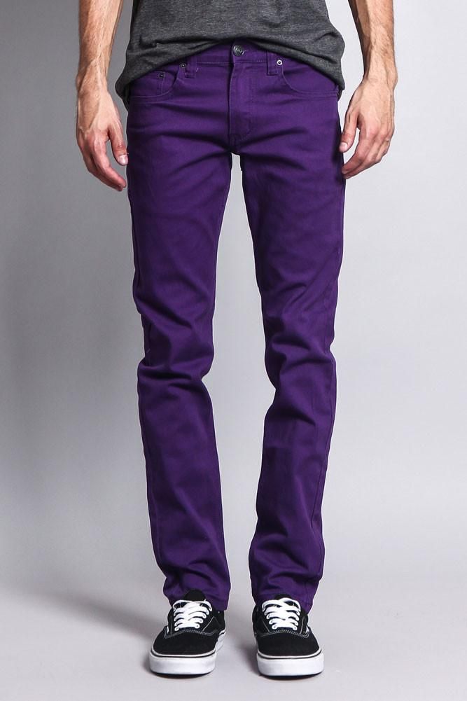 Men's Skinny Fit Colored Jeans DL937 (Purple) Purple Jeans Outfit, Mens Purple Pants, Purple Pants Outfit, Colored Pants Outfits, Jeans Outfit Men, Pants Outfit Men, Purple Jeans, Color Pants, Purple Pants