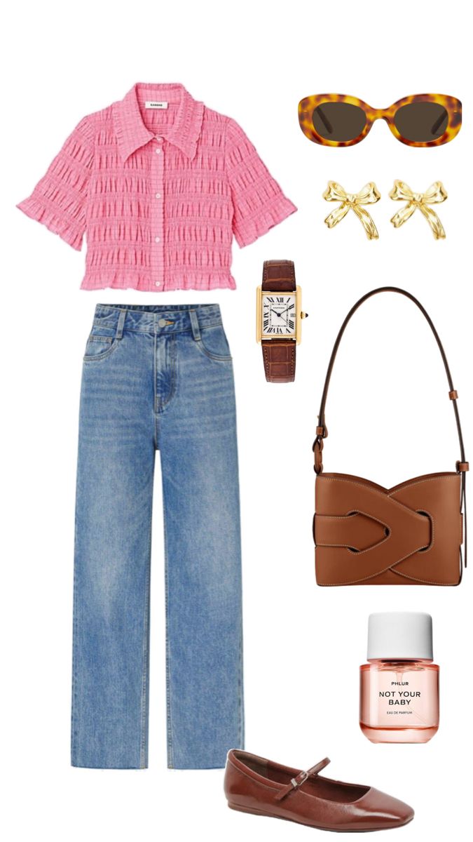 Sandro pink smocked shirt with ballet flats Outfit Ideas 2024, Jeans Claro, Spring Outfit Ideas, Diy Vetement, Elegante Casual, First Second, Mode Vintage, Fashion Mode, Looks Style