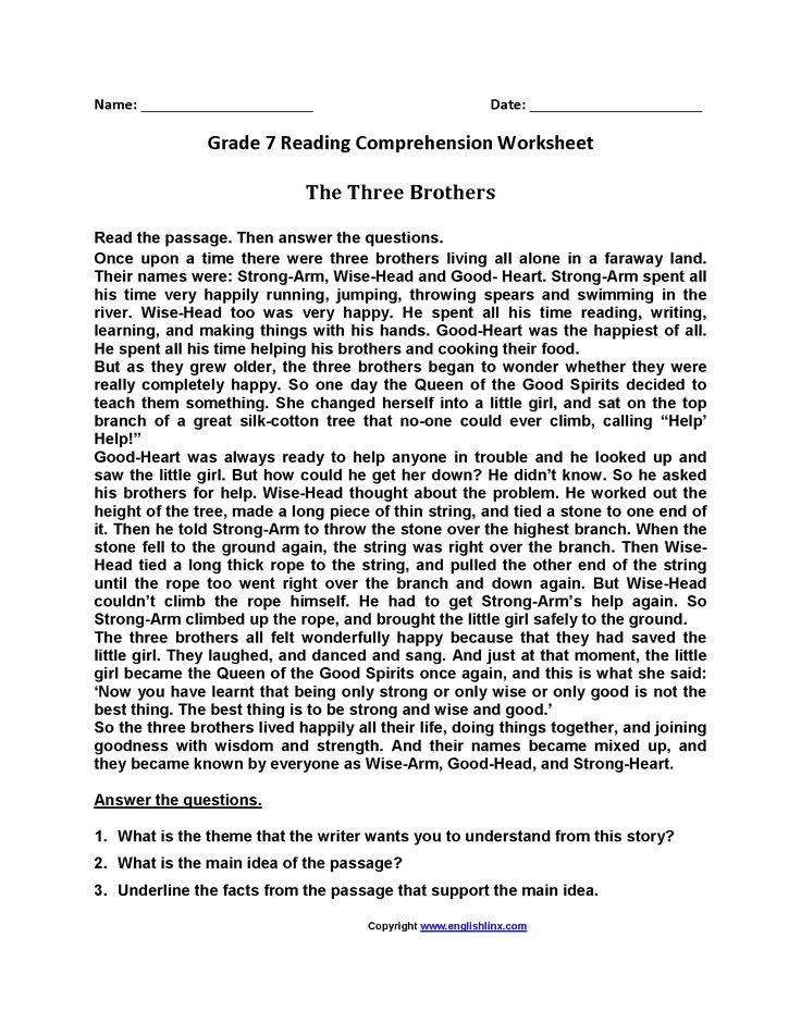 the three brothers worksheet for grade 7 reading and writing with pictures on it