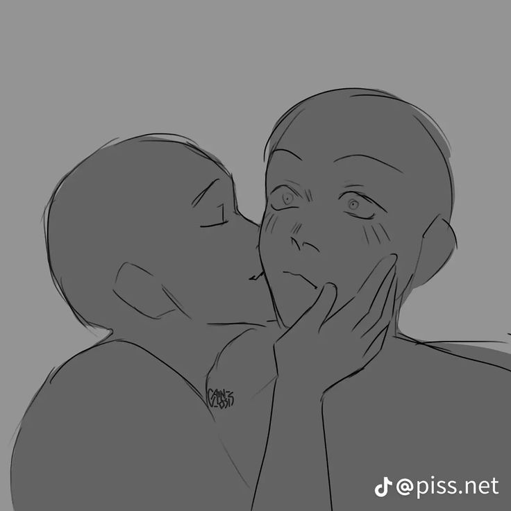 a drawing of two people kissing each other