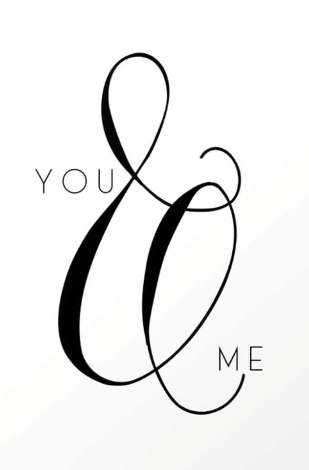 a black and white logo with the words you & me on it's side