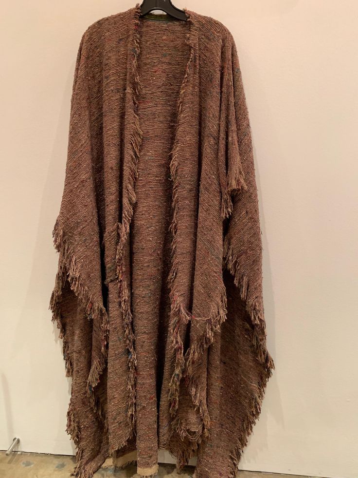 Handwoven Shawl For Fall, One Size, Handwoven One-size Shawl For Fall, Brown Fringe One Size Poncho, One Size Brown Fringe Poncho, Brown One Size Poncho With Fringe, Bohemian Beige Handwoven Shawl, Beige Handwoven Bohemian Shawl, Bohemian Beige Shawl With Fringe, Beige Bohemian Shawl With Fringe