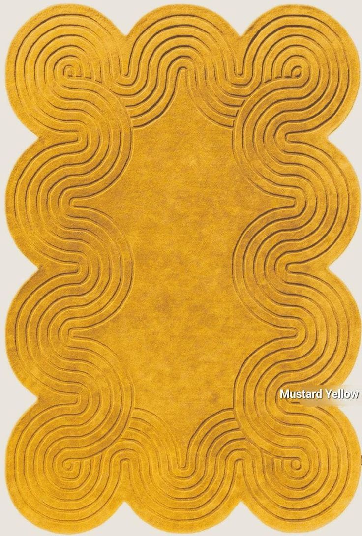 a yellow rug with wavy lines on it