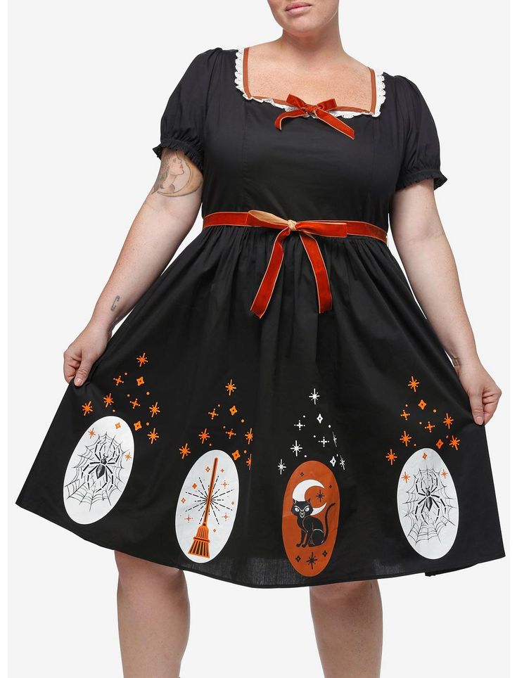 Witchy Icons, Babydoll Dress Plus Size, Retro Icons, Plus Size Hot, Velvet Tie, All Hallows Eve, Her Universe, Tall Hoodies, Orange Velvet