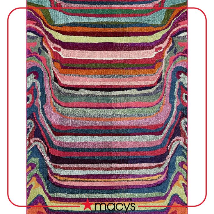 a multicolored area rug with wavy lines on the bottom and sides in different colors