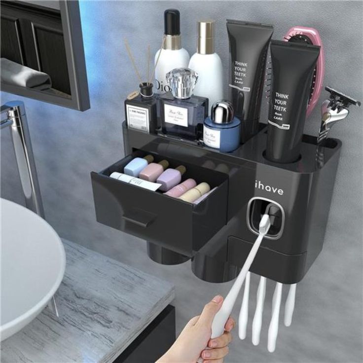 Abs Large Capacity: The Toothbrush Holders For Bathrooms Have Super Storage Capacity (1 Tray, 1 Storage Compartment, And 1 Drawer), Not Only Can Store Combs, Toothbrushes, Toothpaste, Soap, Razors, Etc., You Can Also Put Commonly Used Cosmetics And Accessories In This Bathroom Decor To Keep It Clean And Tidy. Multifunction: This Multi-Function Toothbrush Holder Comes With A Automatic Toothpaste Dispenser, Making It Easy To Squeeze The Toothpaste Without Waste. The 2 Magnetic Mouthwash Cups Are Designed With An Upside-Down Drain, Dust-Proof And Waterproof. You Can Hang 6 Toothbrushes Simultaneously, Which Is Suitable For The Whole Family. Easy To Install: No Holes And No Drill Cosmetic Tray, Bathroom Vanity Countertops, Ceramic Toothbrush Holder, Wall Mounted Toothbrush Holder, Toothbrush Organization, Electric Toothbrush Holder, Toothbrush Holder Wall, Toothbrush And Toothpaste Holder, Toothpaste Squeezer