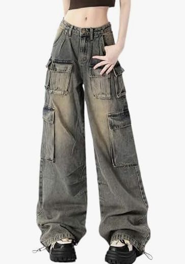 Baggy Jeans For Women, Womens Boyfriend Jeans, Cargo Pants For Women, Y2k Hip Hop, Blue Cargo Pants, Grunge Clothes, Workwear Jeans, Baggy Cargo Pants, Oversized Jeans