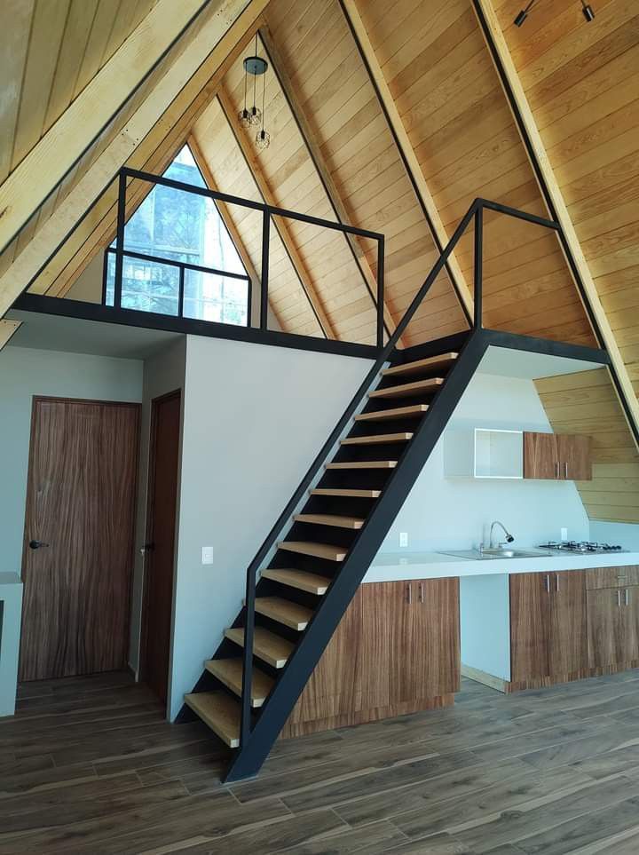 the stairs are made of wood and metal