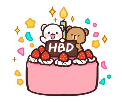 a birthday cake with two teddy bears on top and the words hbd above it