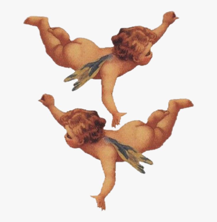 two cherubs are flying in the air with their wings spread out and one is upside down