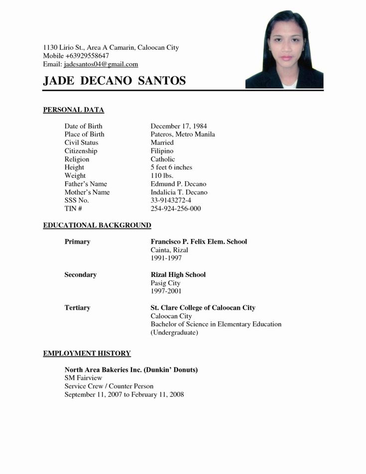 a resume for a job in the philippines with no work done on it, but there is